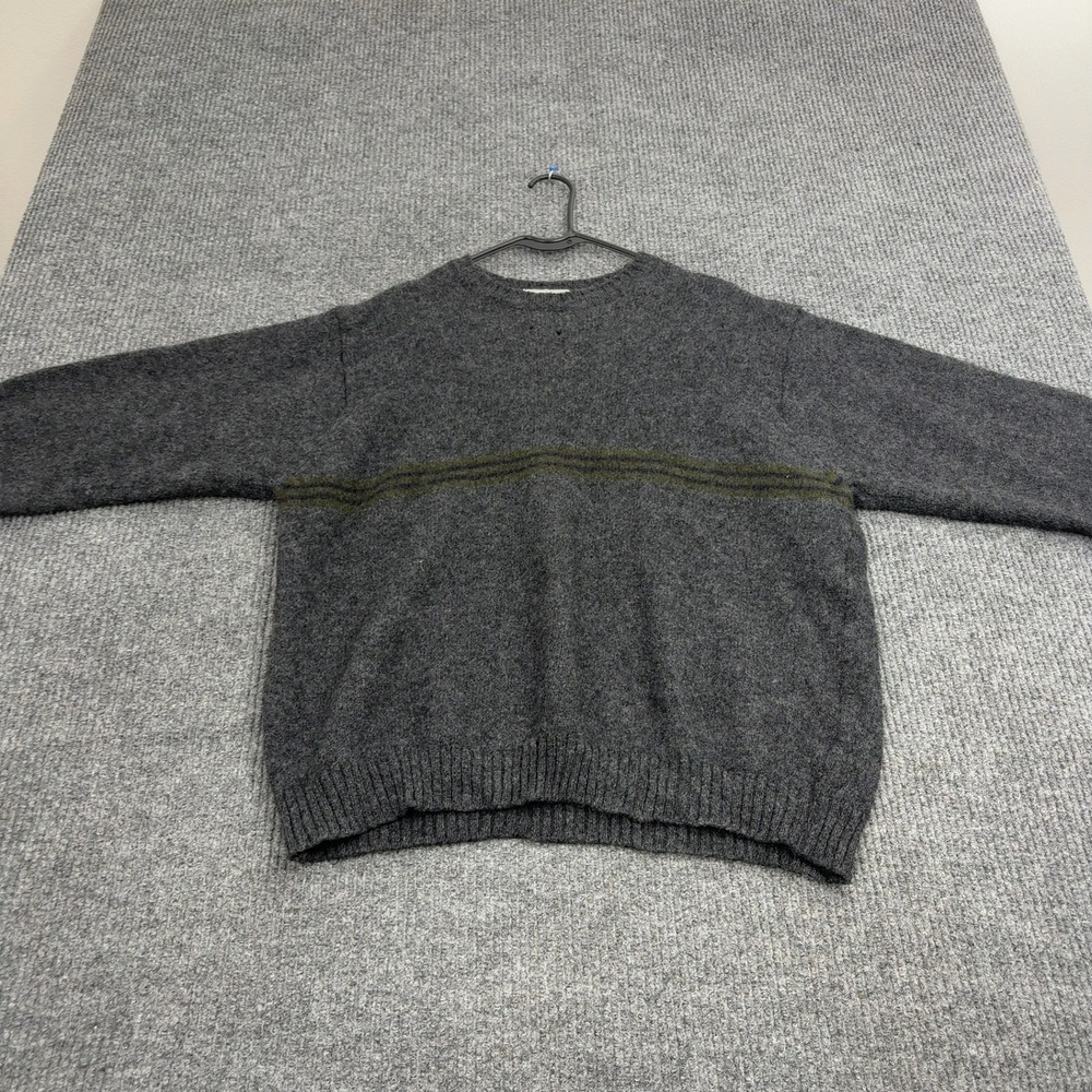 L.L. Bean Sweater Mens XL Gray 100% Wool Striped Made in Scotland Crewneck Style